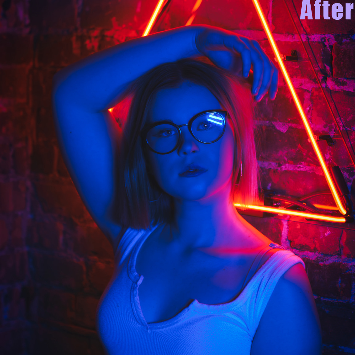 after edit girl posing with neon