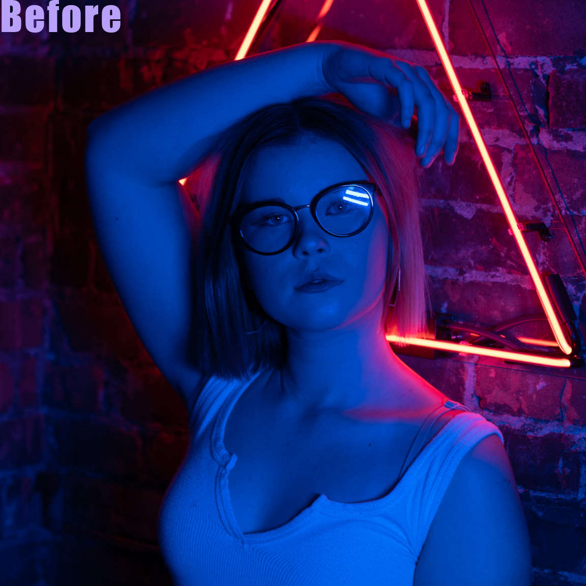 before edit girl posing with neon