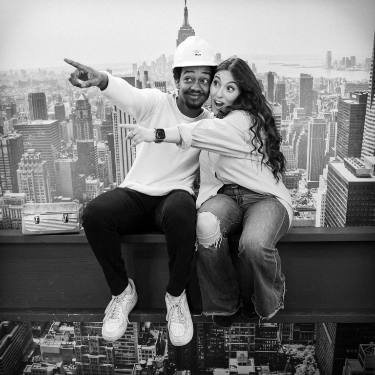 couple on a truss at new york experience at snap foto club